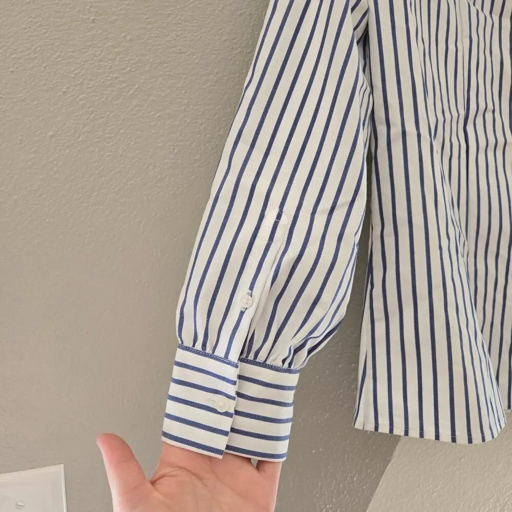 Banana Republic Riley-Fit Stripe Ruffle-Front Shirt 10P - Picture 7 of 11